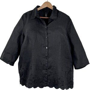 Lane Bryant Black 100% Linen top 18-20 | charming eyelet details